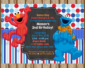 Elmo and Cookie Monster Birthday Invitations- Boys Sesame Street Invitations- Elmo Birthday- Elmo Invitations - 5" x 7" size- Digital Item