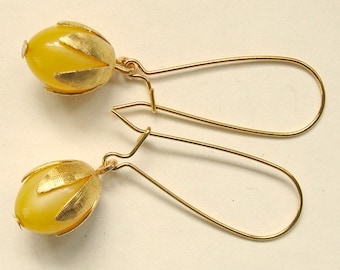 Yellow Lucite Moonglow Long Drop Earrings