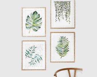 Set of 4, Plant Print Set, Botanical Print Set, Leaf Print, Wall art, Botanical Poster, Tropical Home Decor, Printable, Gifts, Wall Decor