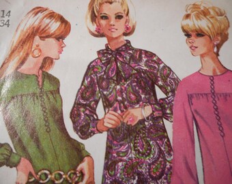 Vintage 1960's Simplicity 7297 Mod Dress Sewing Pattern Size 14 Bust 34