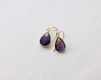 Amethyst Quartz Earrings - Gold Dangle Earrings - Drop Earrings - Birthstone Earrings - Purple Earrings - Amethyst Jewellery - Amethyst