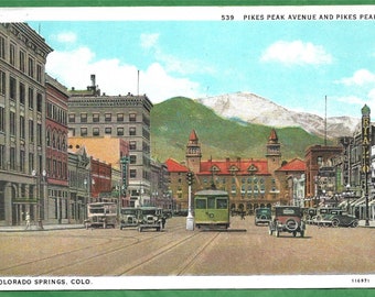 Vintage Postcard - Pikes Peak Viewed From Pikes Peak Avenue in Colorado Springs, Colorado (3424)