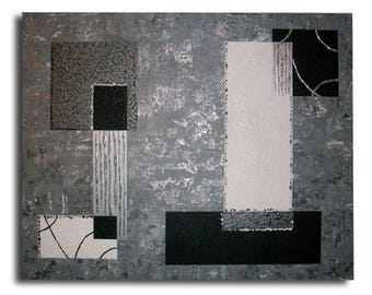 Black silver white modern art abstract canvas painting