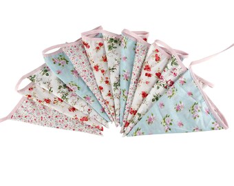 12 flags Pink Floral Print Bunting Birthday Party Banner Home Decoration Photo Prop background Cotton Fabric Garland Wedding Decor