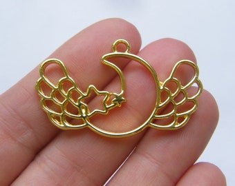 2 Moon with wings charms gold tone GC475