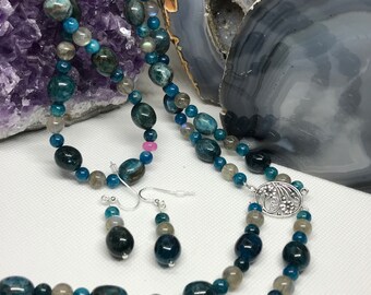 Apatite, Labradorite, and Sterling Silver Necklace & Earrings