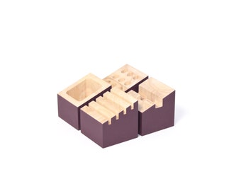 Office organizer - Hevea wood rubber tree - Purple plum - Card storage - Pencil organizer - Phone dock