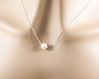 Floating pearl necklace,pearl necklace,pearl wedding jewelry,pearl bridesmaid necklace,bridal necklace,wedding jewelry,swarovski,10mm pearl