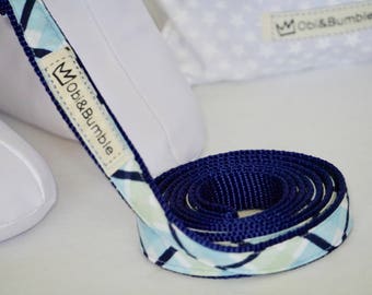 Blue and green check tartan dog lead