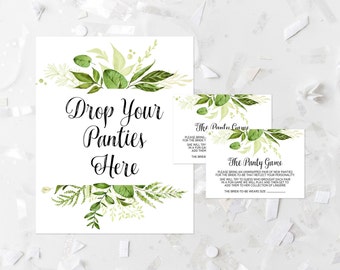 Greenery Drop Your Panties Here Game Printable Lingerie Game Bridal Shower Panty Game Greenery Bachelorette Party Activity Guessing Game 263