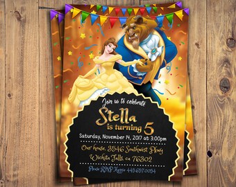 Beauty and the beast birthday invitations, Beauty and the beast invitations, princess beauty, princess belle invitations, princess belle