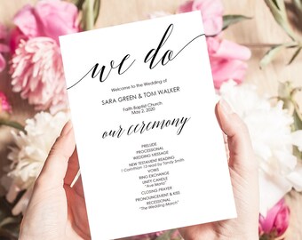 Printable Wedding Program - Calligraphy style font - Editable PDF Instant Download - DIY Program Template - 5x7 inches Double sided- #GD0504