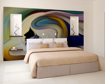 Painted woman wall decal, peel and stick, temporary wallpaper, wall art, wallpaper