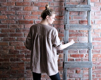 Artist Smock Loose Linen Tunic Plus size tunic Oversized Tunic, Linen Tunic Dress, Women Linen Overalls