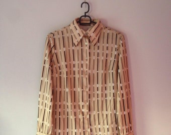 Vintage Shirt UK Size 10 (S) striped: white/brown/beige