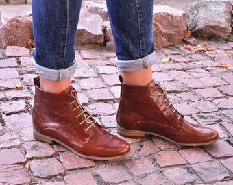 Burton - Womens Fall Boots, Lace-up Leather Boots, Brogue Boots, Ankle Boots, Custom boots, Brown boots, FREE customization!!!!