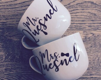Mr. and Mrs. Personalized Coffee mug Set of 2 *16 oz* Assorted Metallic Colours. *Mate finish upon request*