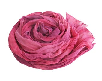 Purple scarf, pink and purple scarf, silk scarf, silk chiffon, crinkled silk, fuchsia scarf, scarf gift for wife, trendy boho scarf