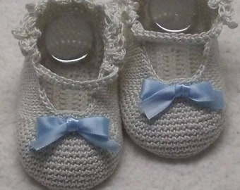 Handmade Crochet Baby Mary Jane with Romanian Cord Lace Antique White Crochettique Shop