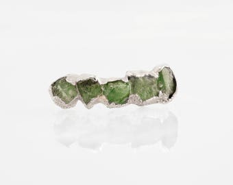 Emerald Eternity Ring, Sterling Silver Half Eternity Band, Emerald Raw Stacking Ring, Raw Crystal Ring, May Birthstone Rin, Rough Stone Ring