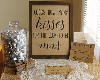 Guess How Many Kisses . Guess How Many Kisses for the Mrs . Bridal Shower Game . Wedding Shower Game . Bachelorette Party Night . Rustic .