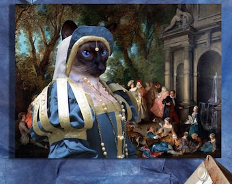 Siamese Cat Fine Art Canvas Print - Dance before a Fountain