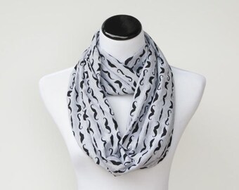 Gray scarf black mustache infinity scarf circle scarf soft funny loop scarf gift idea for her - gift for mom gift for girl