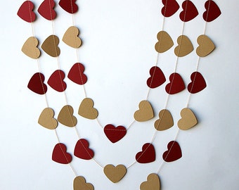 Rustic wedding decor, Wedding party decoration, Maroon brown garland, Wedding heart garland, Rustic kraft brown garland, KCO-3048