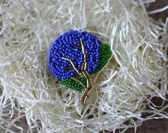 Royal Blue Hydrangea Beaded Brooch Pin