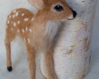 Needle Felted Deer Fawn, White Tailed, Wool