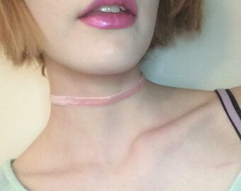 Light Blush Pink Velvet 3/8 Inch Choker // Adjustable & Cute // Simply Charming Chokers