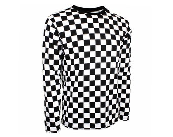 Men's Long Sleeve Black & White Checkered Shirt