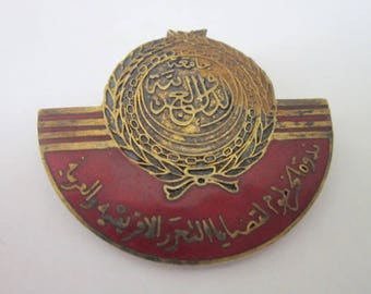 Antique Bronze & Enamel Arabic Pinback Brooch