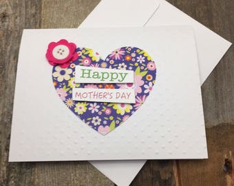 Floral Card, Heart Card, Happy Mother's Day Card, Mother's Day Card