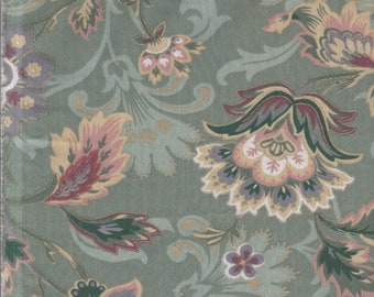 Fabric Remnants, Cotton Fabric, Vintage Fabric, Floral Fabric, Moss Green Fabric, Sewing, Quilting, Fabric