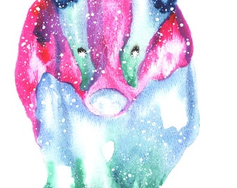 Honey Badger ORIGINAL Watercolor 9X12, Galaxy Spirit Animal