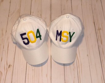 New Orleans hats, Mardi gras hats, 504 hat, MSY hat, Nola Bead hat, White hat, Black hat