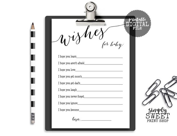 white card baby printable and shower black Game Gender Wishes Shower Baby Girl Card Boy For Baby or