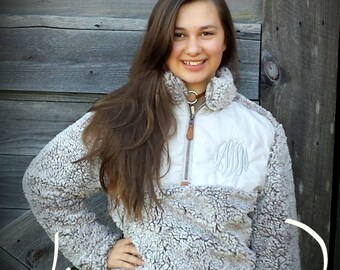 Monogrammed Sherpa Sherpa Pullover Monogrammed Pullover Monogrammed Jacket Monogram Sherpa Sherpa Fleece Frosted Sherpa Gray Sherpa