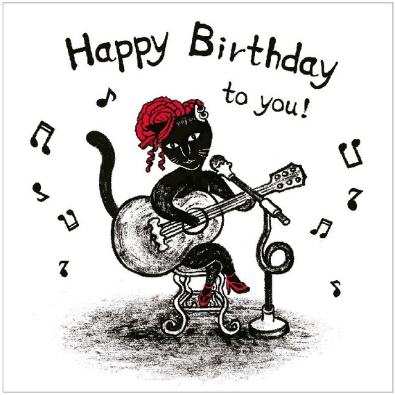 Original Birthday Card Singing Cat With Guitar