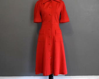 70s Sweater Dress | Red Dress | Preppy Dress | Day Dress with Pockets | Medium Dress M | Size 10 Dress | Hippie Dress | Minimalist Dress
