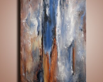 Original Textured Abstract Painting on Canvas Contemporary Modern Art Blue Brown painting Wall Hanging wall decor home decor