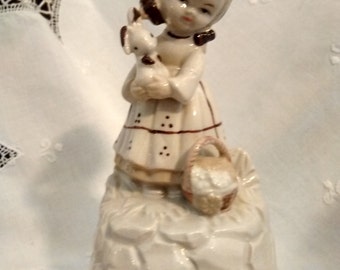 Vintage Musical Figurine Little Girl and Bunny