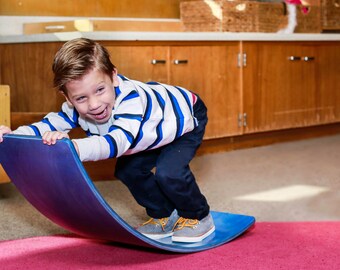 Curvy Board-The Original Waldorf Rocker Board/Ocean Blue Finish- with Blue Sunburst Logo