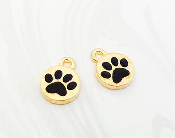 Gold Paw Charm, Dog Charm, Cat Charm, Pet Memorial, Bracelet Charm, Enamel Charm, 13mm x 10mm, GTP047