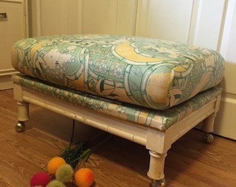 FAUX BAMBOO OTTOMAN, Bench, Stool, Large and Comfortable, Coffee Table, Chinoiserie, Hollywood Regency, Palm Beach Chic at Ageless Alchemy