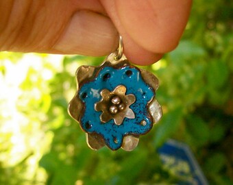 Sterling and Enamel Pendant in Robin's Egg Blue, Riveted Jewelry