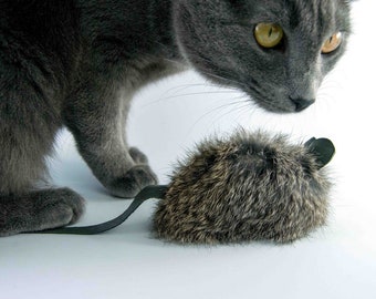 Rabbit Fur Cat Toy Mouse, Cat Toy Mouse, Real Rabbit Fur Cat Toy, Organic Catnip or Silvervine Mix Options