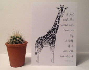 A5 Giraffe, David Attenborough Print - giraffe - illustration - art - nature lover gift - gift