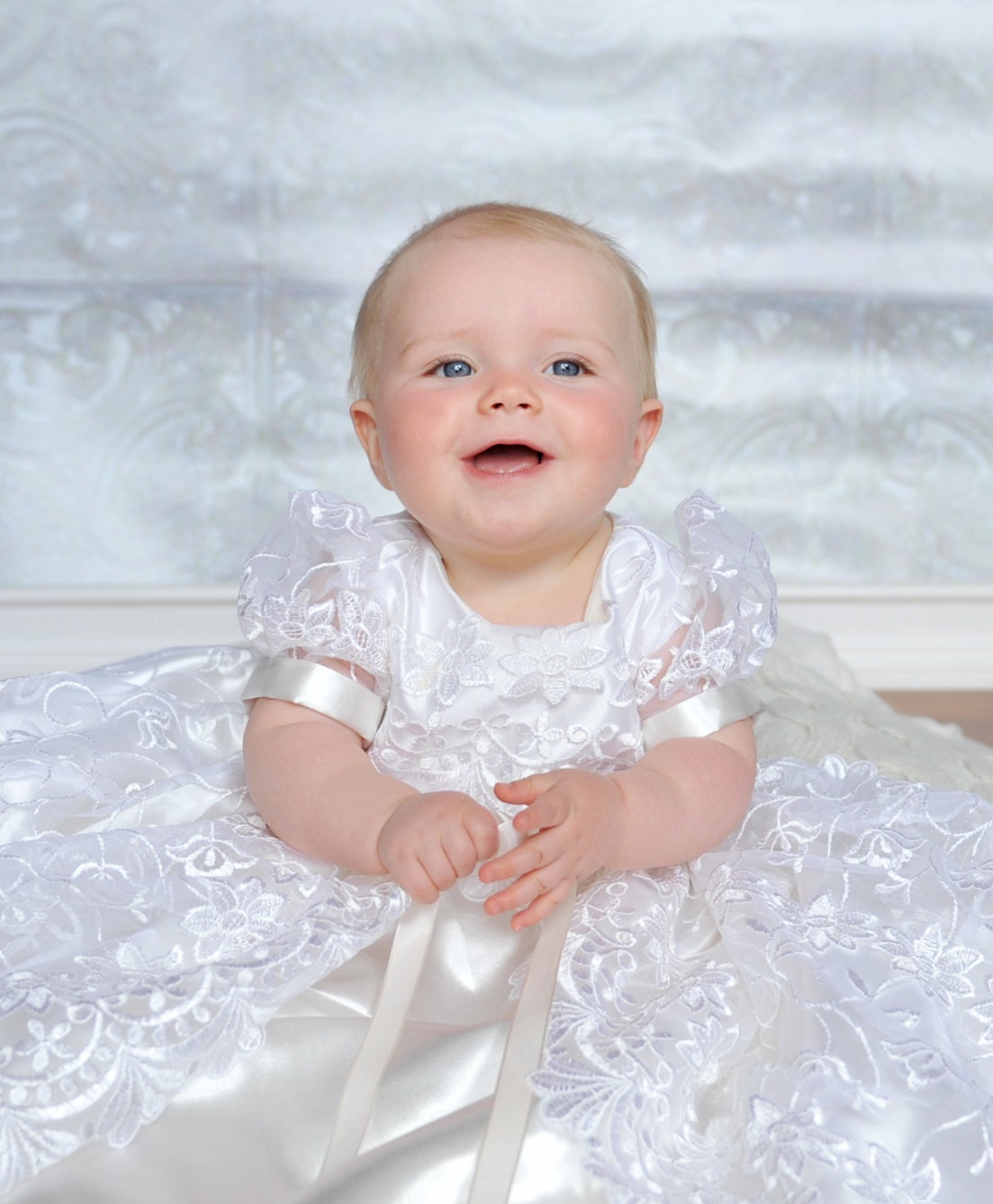 Sale Stunning White Lace Christening Gown Baptism 0 3